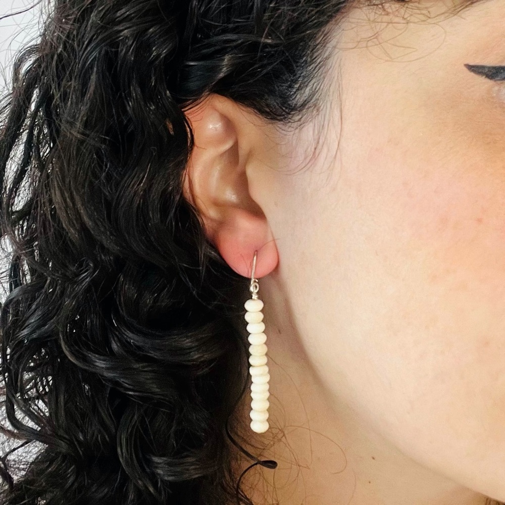 Beige stacked beaded dangle earrings